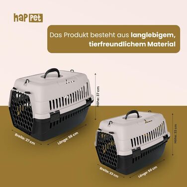 Транспортний бокс для котів та собак ABBA M сірий 56x37x37 см – міцний, добре провітрюваний, пластиковий бокс для подорожей