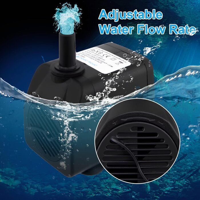 Погружний насос для ставка, фонтану, акваріума Wasserpumpe 1800 л/год, 3 насадки (13/16/19 мм), кабель 1.9м, 10Вт