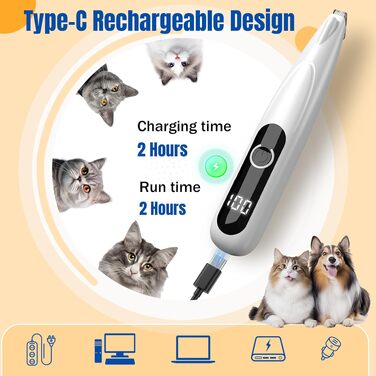 Тример для стрижки кігтів та шерсті собак і котів Paw Trim Pro з LED-підсвіткою, USB-зарядкою, безшумний для лап, вух та обличчя
