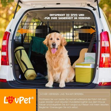 Lovpet® захисна решітка для авто для собак, універсальна розсувна перегородка в багажник, 30×91-153 см, із 2 ременями безпеки, чорна