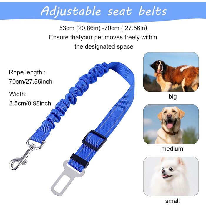 Автомобільні ремені безпеки для собак, регульовані, 2 шт. (Чорний + Синій)