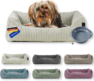 Ляжка для собак | для маленьких собак | з подушкою Cord | знімний чохол | з мискою для корму (Бежевий, 55 x 42 см)