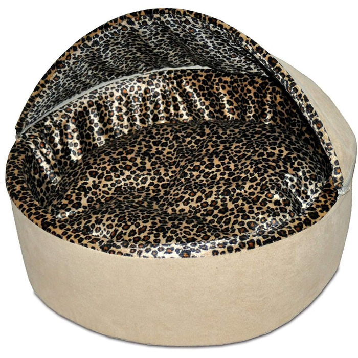 K&H PET PRODUCTS Thermo-Kitty Bett Deluxe – електричне лежанка для котів, для дому, з підігрівом, світло-коричнева з леопардовим візерунком, 50,8 см