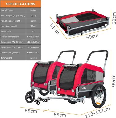 Універсальний візок-перевозник для собак Tiggo VS Pets Medium: 2-в-1 (велосипедний, буксирний)