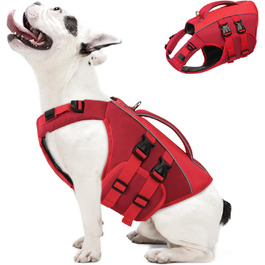 Жилет для плавання собак Queenmore, середній розмір, регульований, з ручкою, для дачників, французьких бульдогів, катання на човні, серфінгу, каякінгу, червоний, M