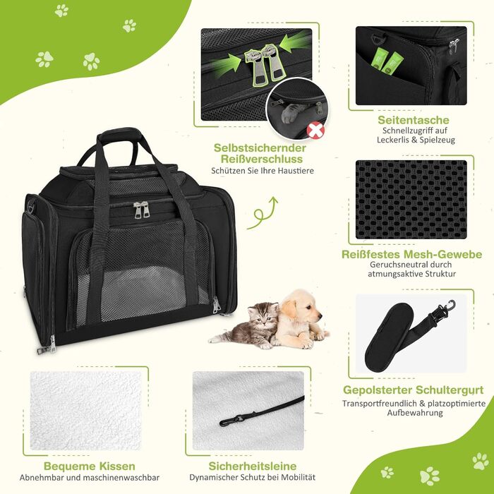 Транспортна сумка для кота/собаки TOFFCAEA, переноска для тварин, складана, чорна, 43 x 28 x 28 см