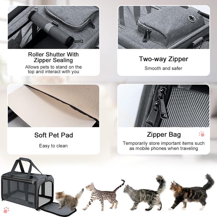 Транспортна сумка для кота та собаки Qoosea, складана переноска для домашніх тварин з регульованим плечовим ременем, сітчаста переноска для котів та собак малого та середнього розміру, сіра