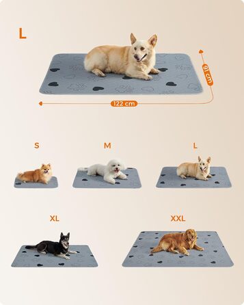 Підстилка для собак Feandrea, 2 шт. в наборі, XL (122 x 91 см), сіра, водонепроникна, супер поглинаюча, не слизька, для цуценят та собак