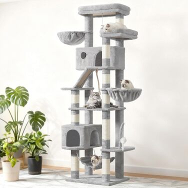 Великий котячий будиночок Kratzbaum GCT031W 200 см сірий: кігтеточка, платформа, гамак, печери для котів