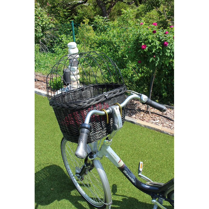 Кошик для собак на кермо велосипеда з плетеної лози з металевою сіткою та подушкою (чорний). Кошик для велосипеда з лози (без подушки)