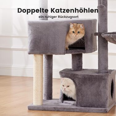 Кліматизатор для котів Gardner Pet Katzenbaum, 105 см. Кліматизатор з дряпальною колоною, платформою, 2 печерами, кошиком, сірий (59 x 44 x 105 см)
