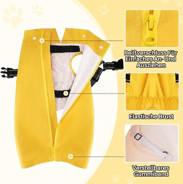 Водонепроникний дощовик для собак Eyein з капюшоном та кріпленням для шлейки, з світловідбиваючими елементами та дихаючою підкладкою, для малих, середніх та великих собак