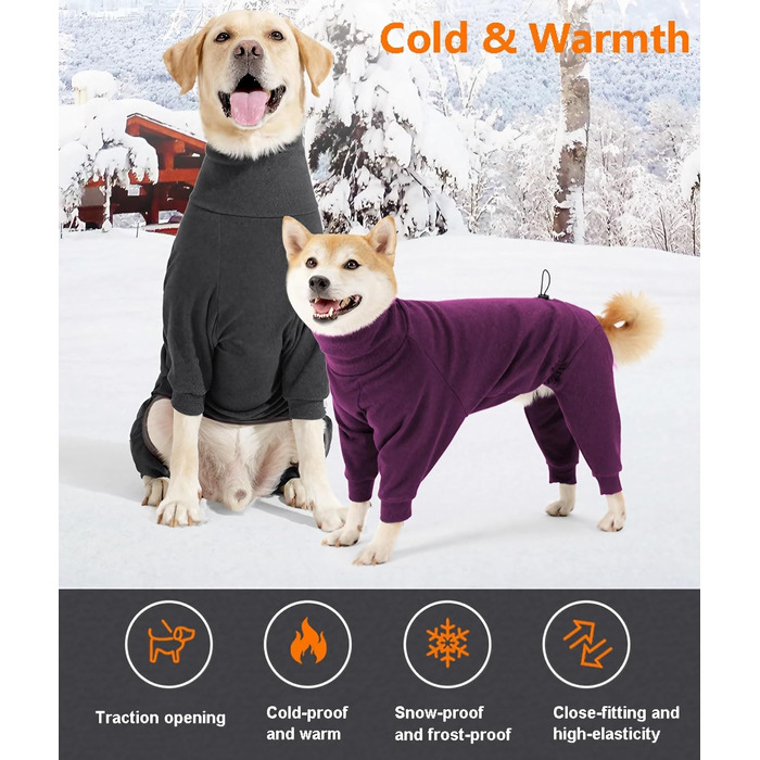 Зимовий одяг для собак з ніжками - тепла куртка з поліестеру для малих, середніх та великих собак. Повний захист, м'яка та зручна (для дому/на вулицю, сніг). Колір: темно-сірий, розмір: L