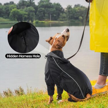 Водонепроникний дощовик для собак, чорний, розмір S. Дощовик для маленьких собак з капюшоном, на кнопках.