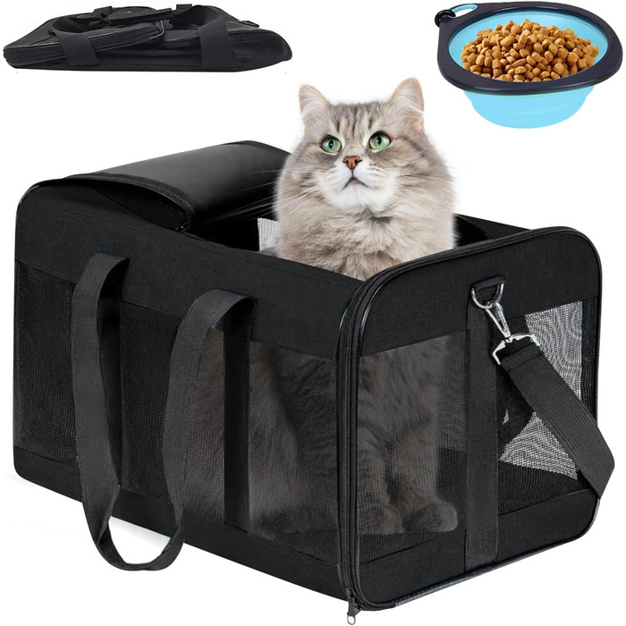 Транспортний бокс для котів та собак BYZESTY, складаний, з мискою, 42 x 27 x 28 см