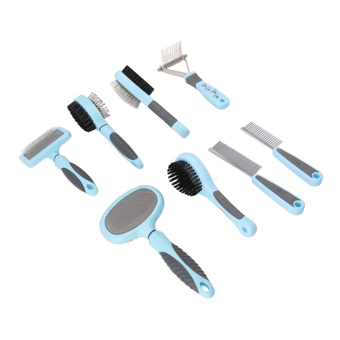 Набір гребінців для собак та котів 8 в 1: багатофункціональний інструмент для догляду за довгою шерстю, гребінь з нержавіючої сталі, ергономічна ручка, ефективне видалення ковтунів