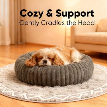 М'яке ліжко для домашніх тварин: ліжко для собак, ліжко для котів, кругла форма, пончик, корзина для собак, подушка для котів, ліжко для кошенят, тепле місце для сну, сірий колір, діаметр 60 см