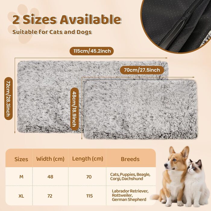 Самогріюча котяча/собача ковдра 115x72 см - XL, велика, флісова, без електроенергії, для дому та вулиці, знімна, миюча