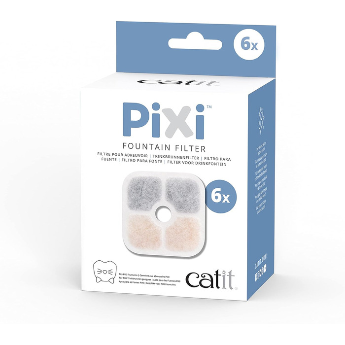 Автоматичний питний фонтан Catit Pixi для котів, 2,5 л, білий + фільтри Catit Pixi для фонтану, 6 шт, білий
