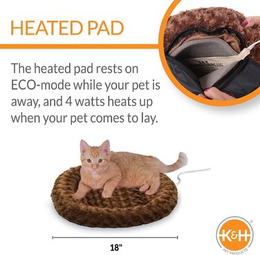 Електричний килимок для котів K&H Thermo-Kitty Fashion Splash, мокко, круглий, 45,7 см