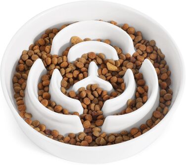 PETTOM Миска для собак протиковтання, кераміка, Ø 21 см, для великих та малих собак, Slow Feeder, білий