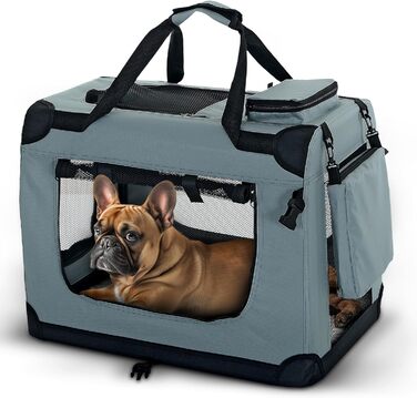 Складана переноска для собак і котів PET VIOLET, 62x42x44 см, сіра, для авто