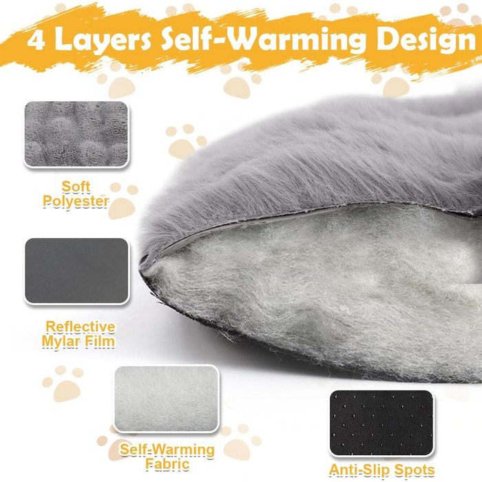 Самогріюча ковдра для котів та собак XIAPIA, фланелева, без кабелів, тепла, миється, термоковдра для котів, подушка для котів, для дому та авто, сіра, 60 x 45 см, M