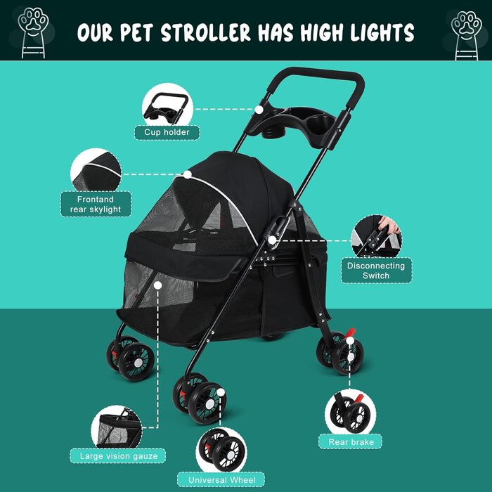 Трансформер для тварин 2в1: візок для собак до 15 кг та котів, складна конструкція, з тримачем для напоїв