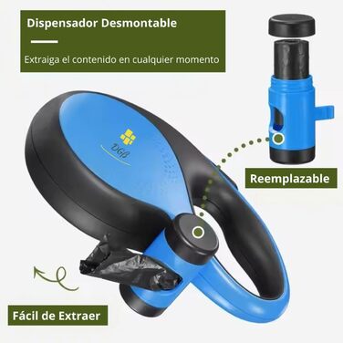 Висувна собача шлейка, 3 м, для собак маленьких, середніх та великих порід, ергономічна ручка, до 15 кг, колір блакитний, розмір L