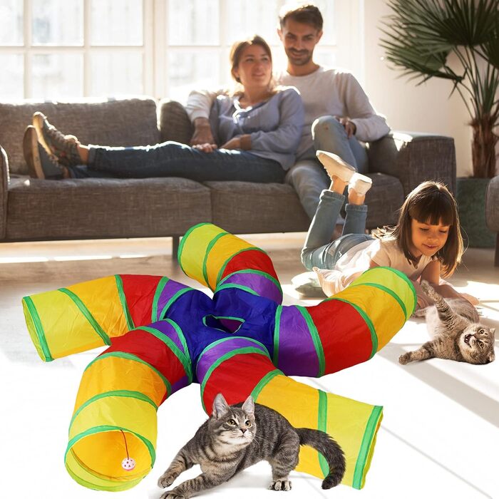 Туннель для котів Bemodst Regenbogen, S-подібний 5-доріжний, складаний, інтерактивний лабіринт для котів, кроликів, хом'яків, цуценят, тощо