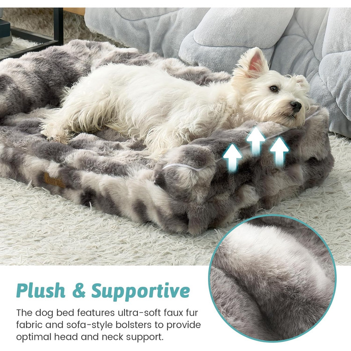 Ортопедичне ліжко для собак великих порід з штучного хутра, U-подібне, розмір L, водонепроникний чохол, м'яке, тепле, миється, антиковзаюче