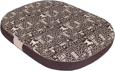 Кругла лежанка для собак Oval - лежанка для маленьких, середніх та великих собак. Міцна, водонепроникна, з м'якою піною, для дому та на вулицю, 70x50x15 см (XL: 108x85x15 см), коричнева з візерунком