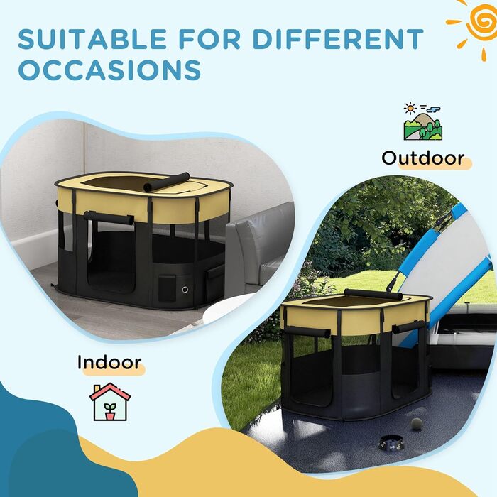 Клітка для собак PawHut, переносний вольєр для тварин, 114 x 89 x 59 см (Жовтий)