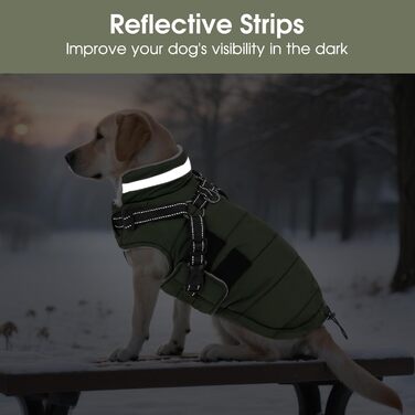 Зимовий теплий накид для собак ASENKU (S, M, L, XL) – водонепроникний, вітронепроникний, з відбиваючими елементами, з нагрудником, для маленьких, середніх та великих собак, зелений