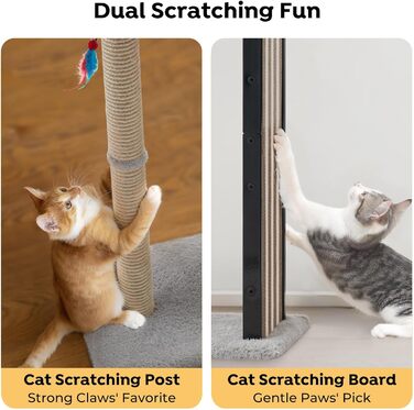 Дряпалка для котів Veehoo, 90 см, сіра. Стабільна дряпка з платформою та іграшками. Підходить для кошенят та дорослих котів. Розміри: 46 x 37 x 90 см