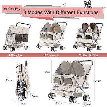 Візок для собак Joyfultails, двомісний візок для домашніх тварин та дітей, складний візок для 2 собак та котів, сумка-переноска для близнят, візок для прогулянок та бігу з собаками, візок для тварин для подорожей з місцем для зберігання (сірий)