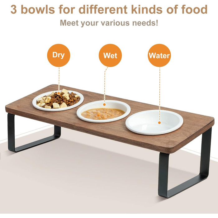 Набір мисок для котячого корму Sunhoo: 3 шт., кераміка, похила, ортопедична, для зменшення блювоти, коричнева