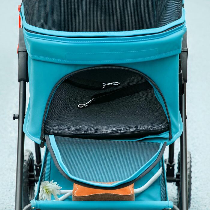 PawHut Візок для собак та котів 3-в-1, складаний, до 4 кг, з подушкою, сіткою, тримачем для напоїв, кошиком (Турквіс)