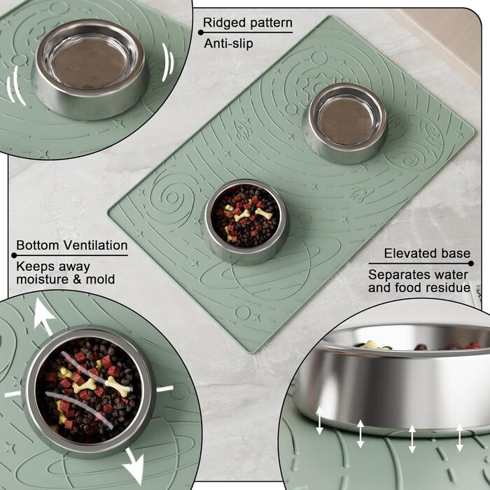 Підкладка під миску для собак та котів OHMO, 60x40 см, силіконова, нековзна, водовідштовхувальна, зелена