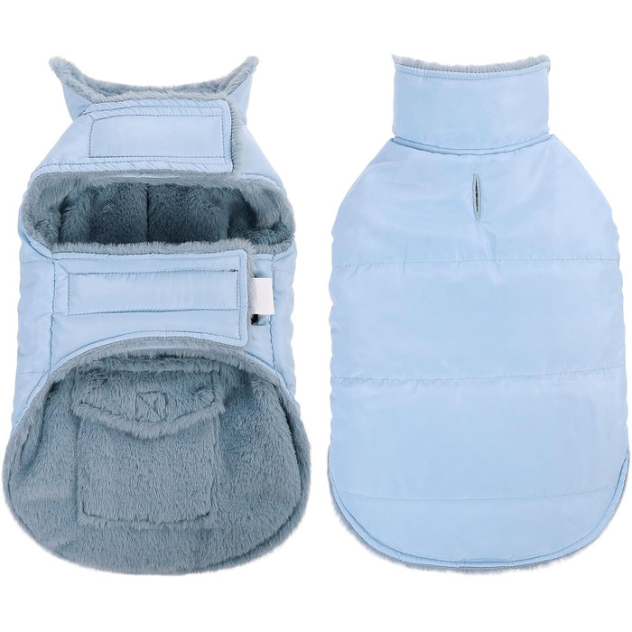 Теплий зимовий одяг для собак CITE TOILE з захистом живота, зимова куртка для собак з світловідбиваючими елементами, двостороння куртка для собак з отвором для шлейки, XXL (X-Large, самт блакитний)