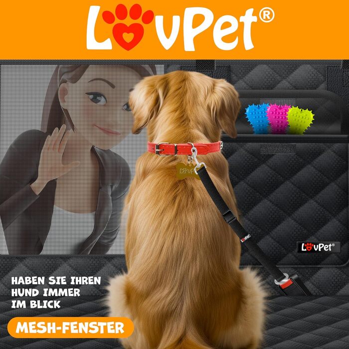 Захисний килимок Lovpet® для собак у машину 2в1: для заднього сидіння та багажника з боковим захистом та оглядовим вікном. Водовідштовхуючий, універсальний, чорний. В комплекті аксесуари.