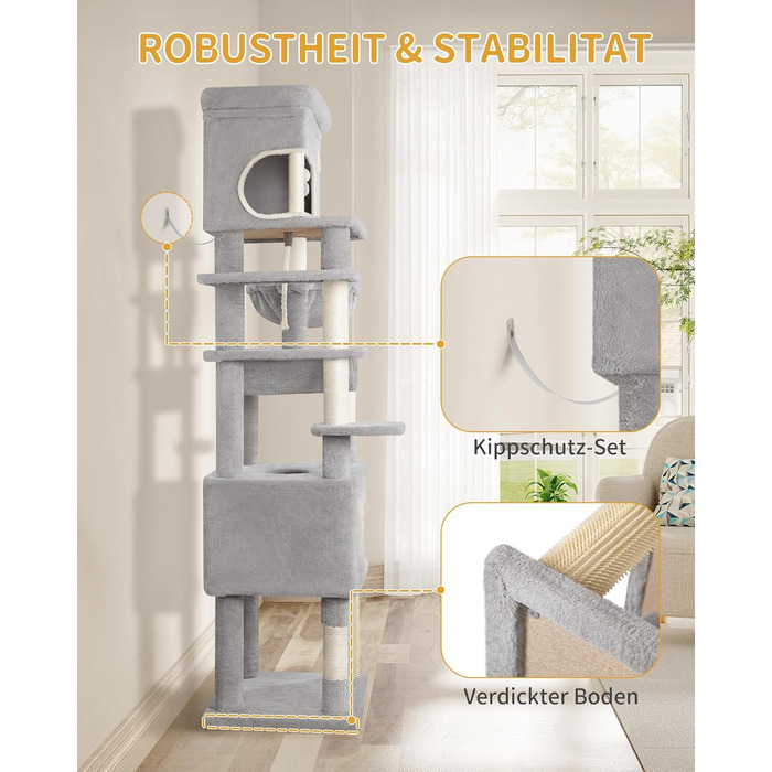 Драбина-кіготь для котів Hzuaneri, 178 см, XXL, сірий