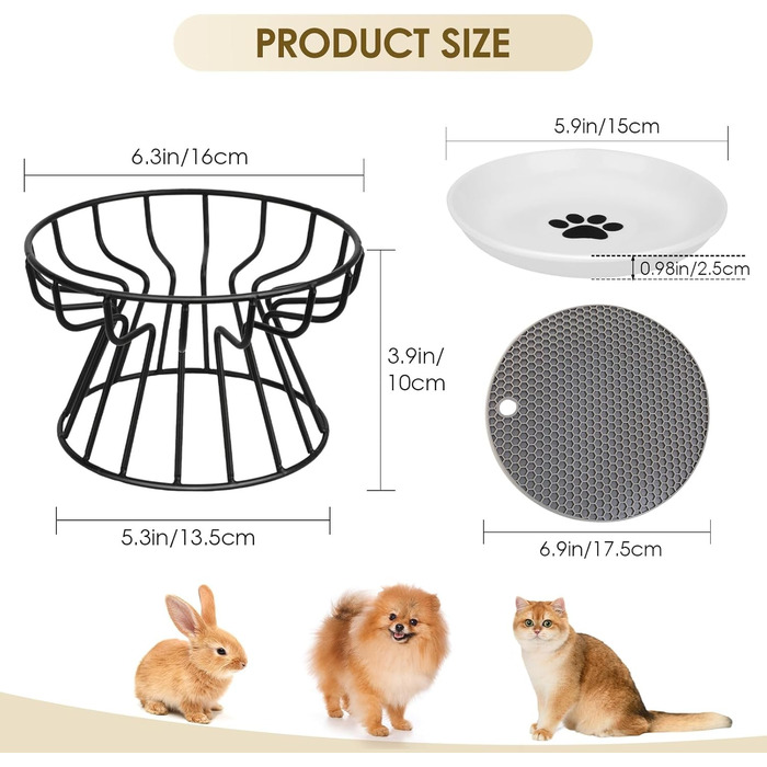 Підвищені годівниці для котів 2 шт. з металевим стійкою, силіконовою підкладкою, керамічні миски для котів та маленьких собак