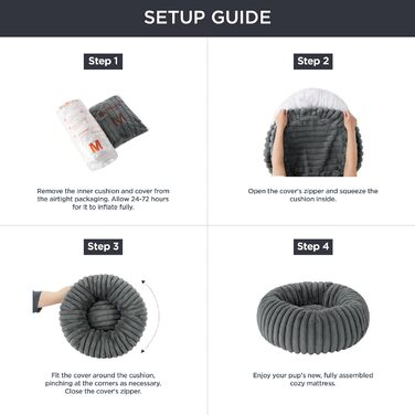 BEDSURE Ортопедичне ліжко для котів - м'яке кільце 51x51x15 см, кругле котяче ліжко з знімним чохлом з корду флісу, неслизьке дно, темно-сірий колір