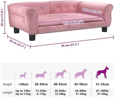 Крісло-ліжко для собак, м'яке ліжко для тварин, лежанка для собак та котів, рожеве, 95 x 55 x 30 см