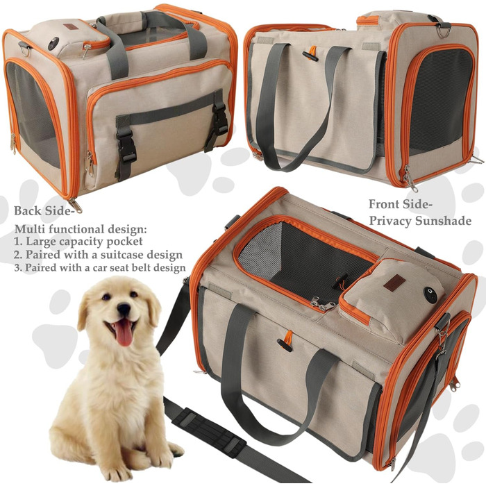 Транспортна сумка для собак та котів, велика, дихаюча, з сонцезахистом, для подорожей, KhakiOL