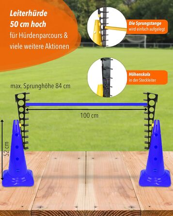 Кінцева перешкода Sportikel24 50 см зі стержнем 100 см – для аджиліті, стрибків та слалому, для собак, коней та дітей (Блакитна)