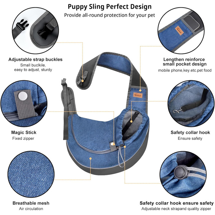 Слін для собак та цуценят CUBY: зручний та безпечний, з дихаючою сіткою та регульованим ременем, для прогулянок та подорожей (Джинс, M)