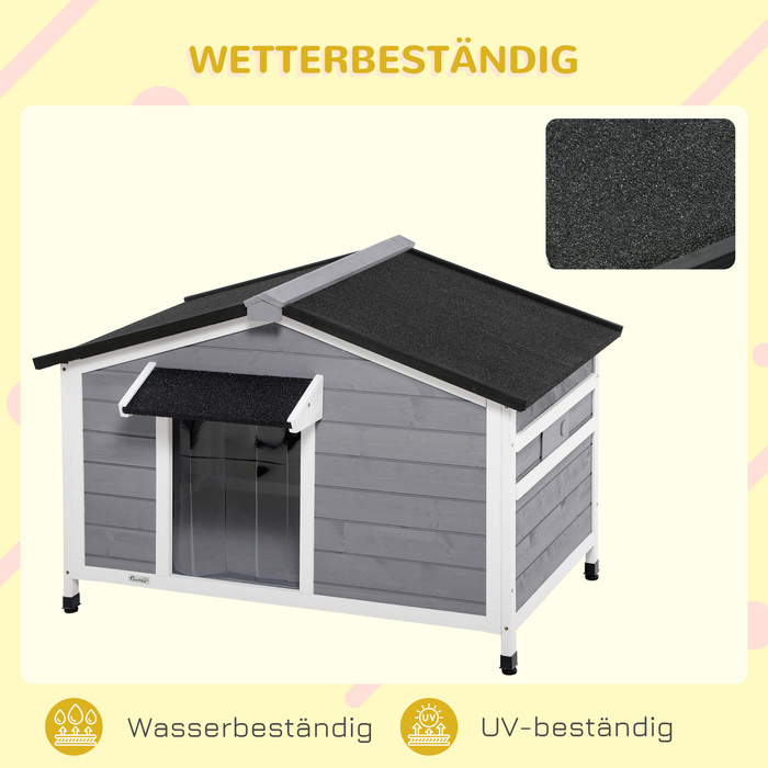 PawHut Fir Wood Dog Fornel Атмосферостійка будка для собаки з відкривається асфальтовим дахом і знімним дном сірого кольору 109x79x72см для великих собак