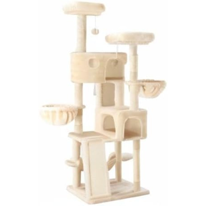 Декілька рівнів, гамак та кошики: кігтеточка MUTICOR для великих котів, 168 см, бежева